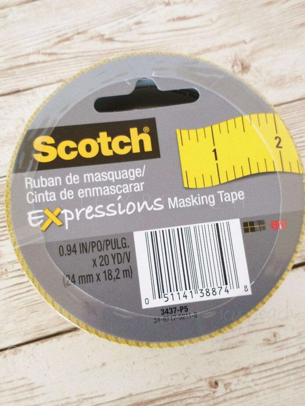 Ruler Masking Tape NIP Scotch Expressions 12” Increments Yellow 0.94” x 20 Yds